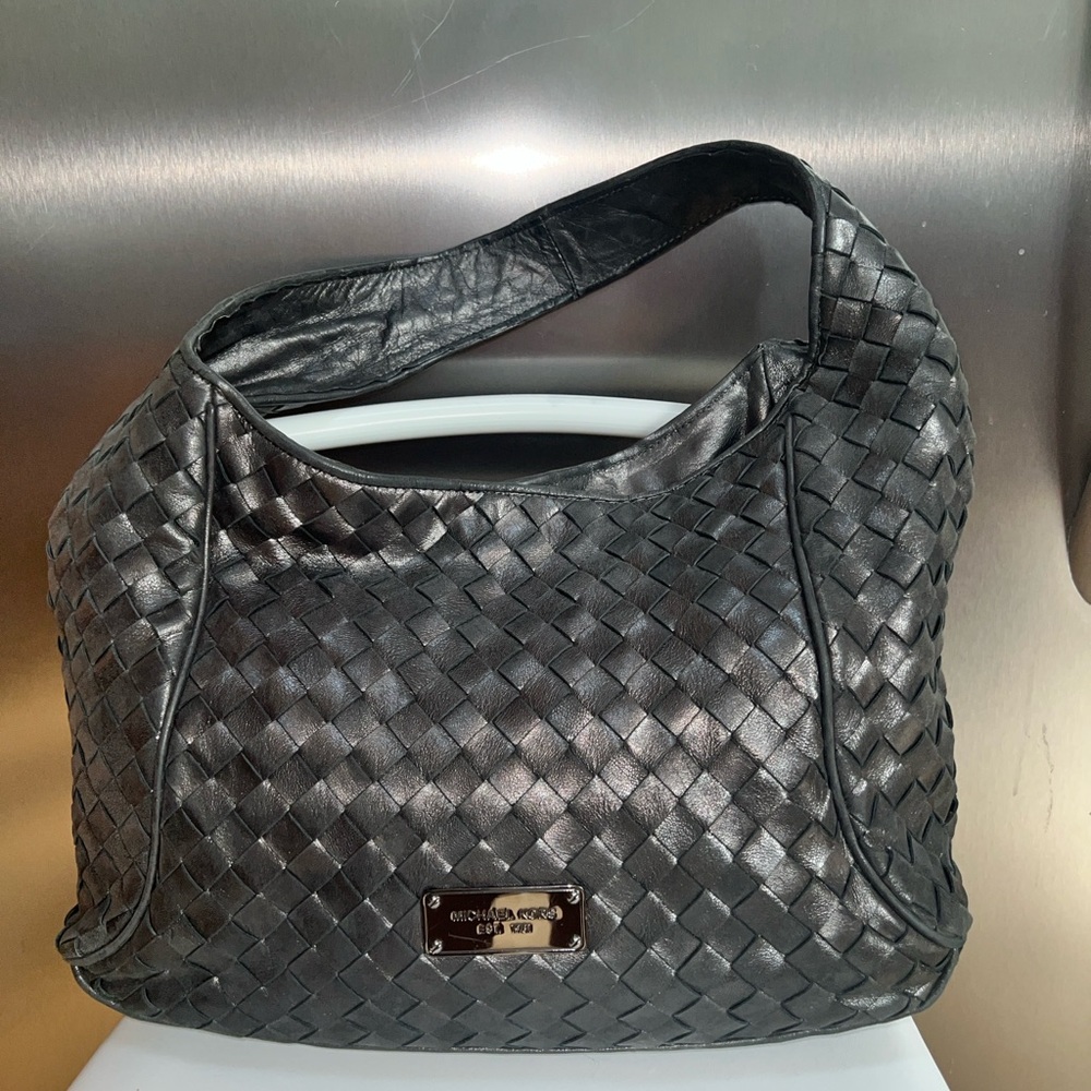 Michael Kors large Gunmetal Woven Leather Handbag